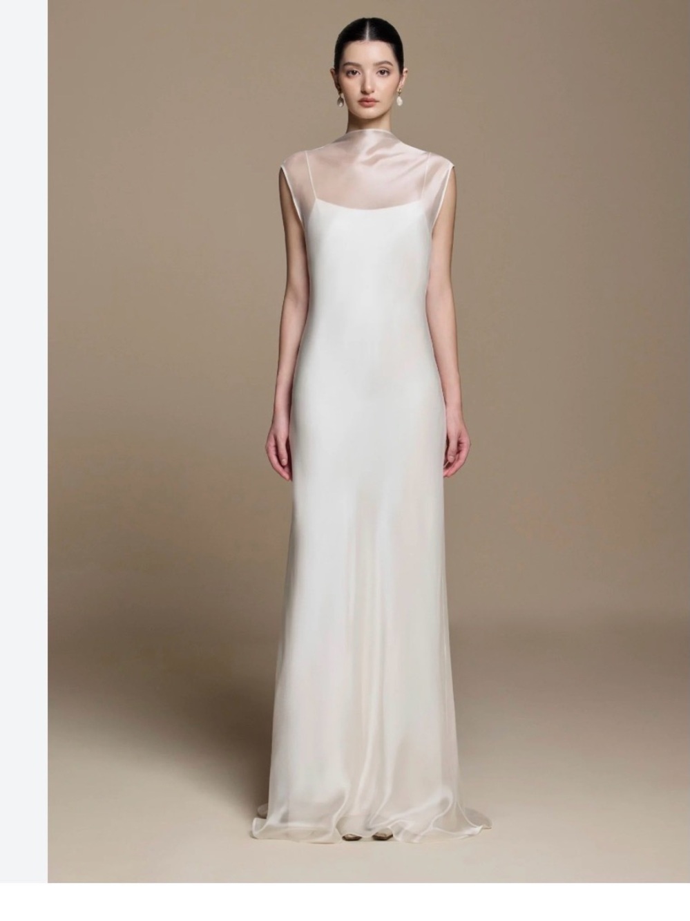 Elegant White Maxi Slip Dress with Sheer Yoke